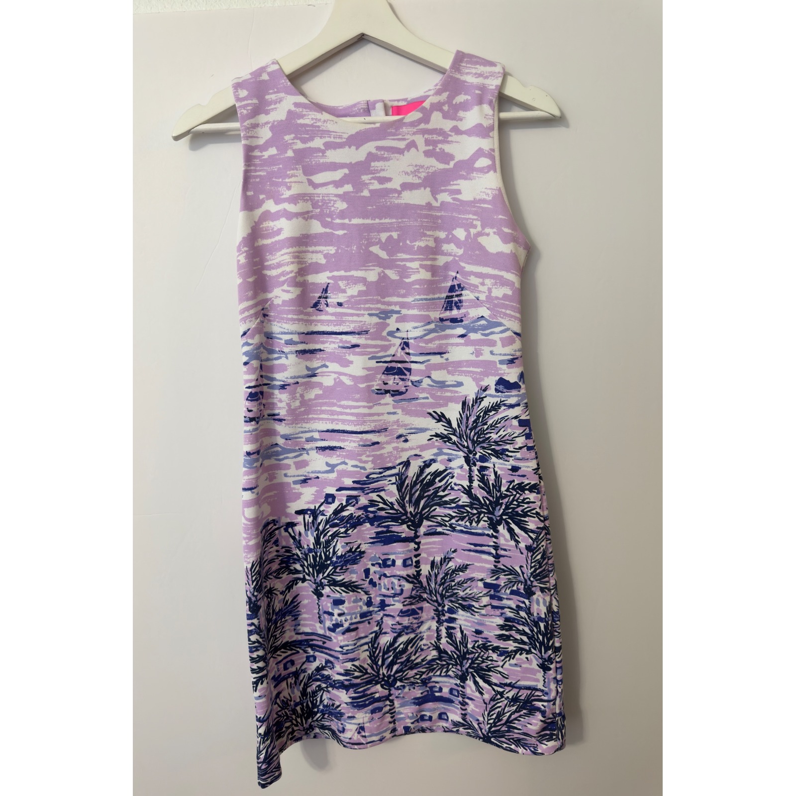 Lilly Pulitzer Shift Dress Xxs Purple Tropical Sailboat Pique Coastal Summer